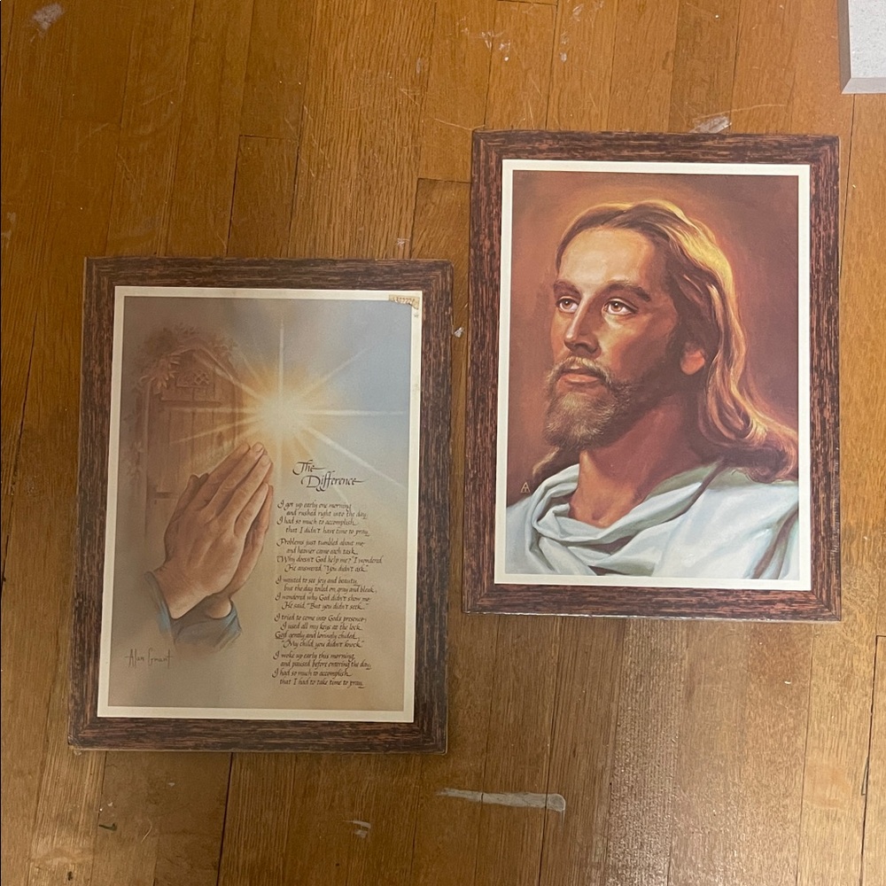 Vintage Religious Art Prints with Wooden Frames